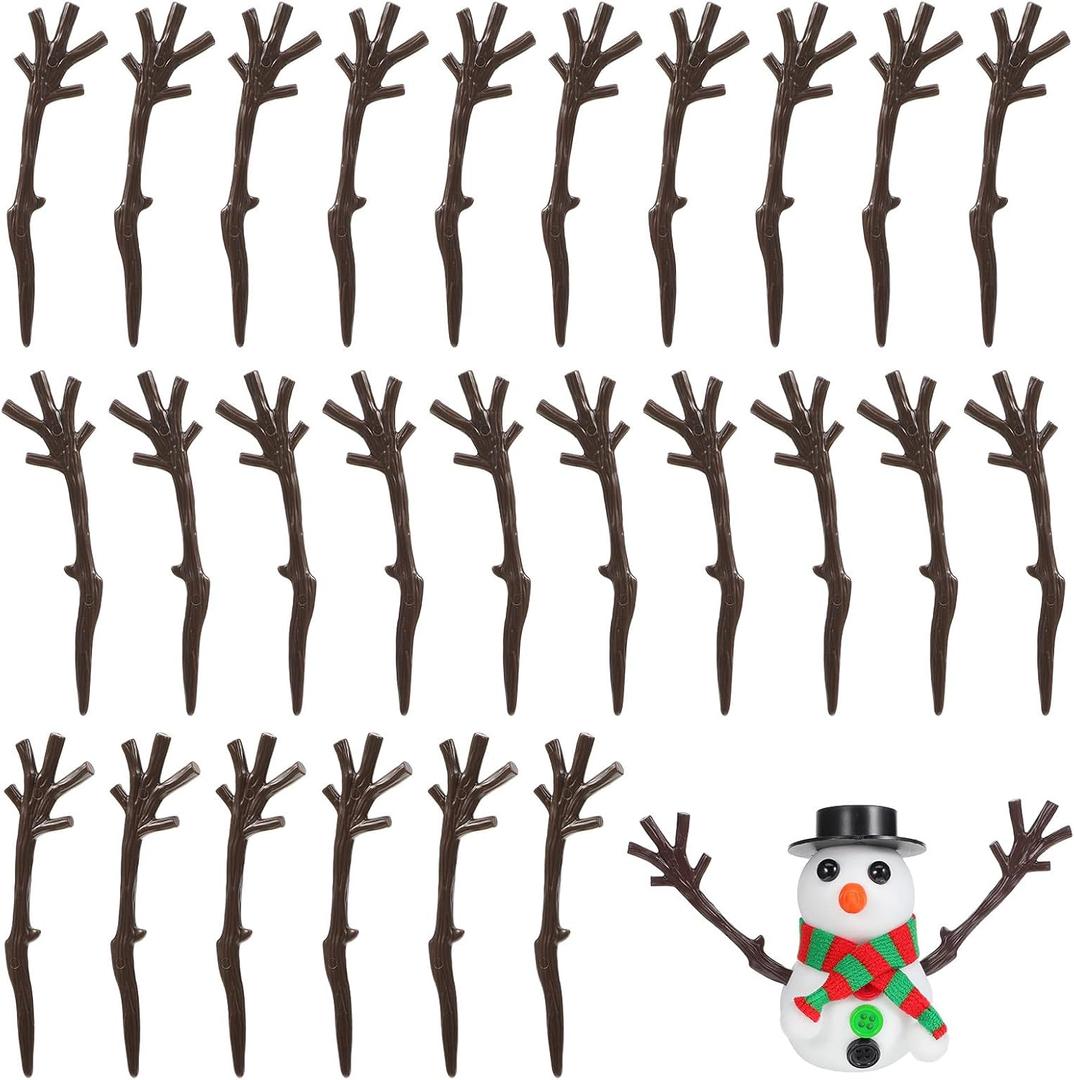 TOYANDONA 100pcs Snowman Hands for Crafts - Mini Plastic Antler Shaped Tree Branches Snowman Crafts Christmas Accessories for Party Favors Winter Xmas DIY Supplies