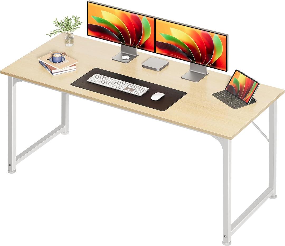 Huuger Computer Desk, 54 Inch Office Desk, Gaming Desk with Storage, Writing Desk Work Desk for Home Office, Study, Modern Simple Desk, Large Legroom, Metal Frame, Maple