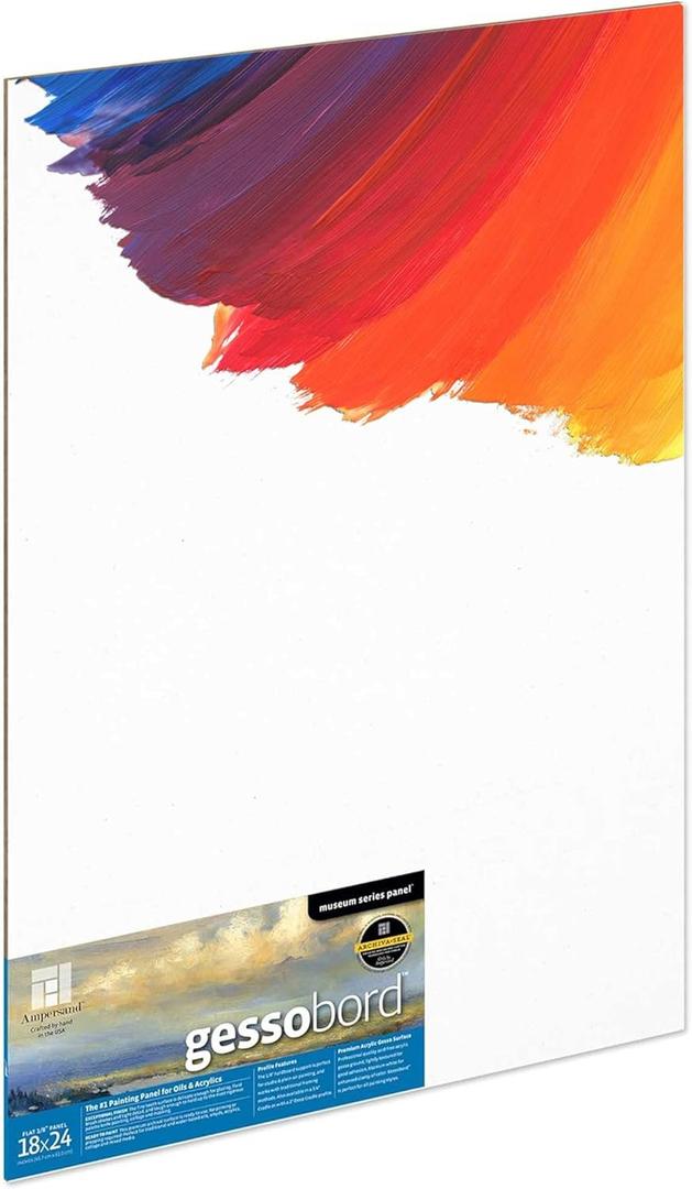 Ampersand Art Supply Museum Series Gessobord | 18x24 | 1/8" Flat Profile | Gesso Wood Painting Panel for Oil and Acrylic Paint & Mixed Media | Canvas Panel Alternative in Professional Art Supplies