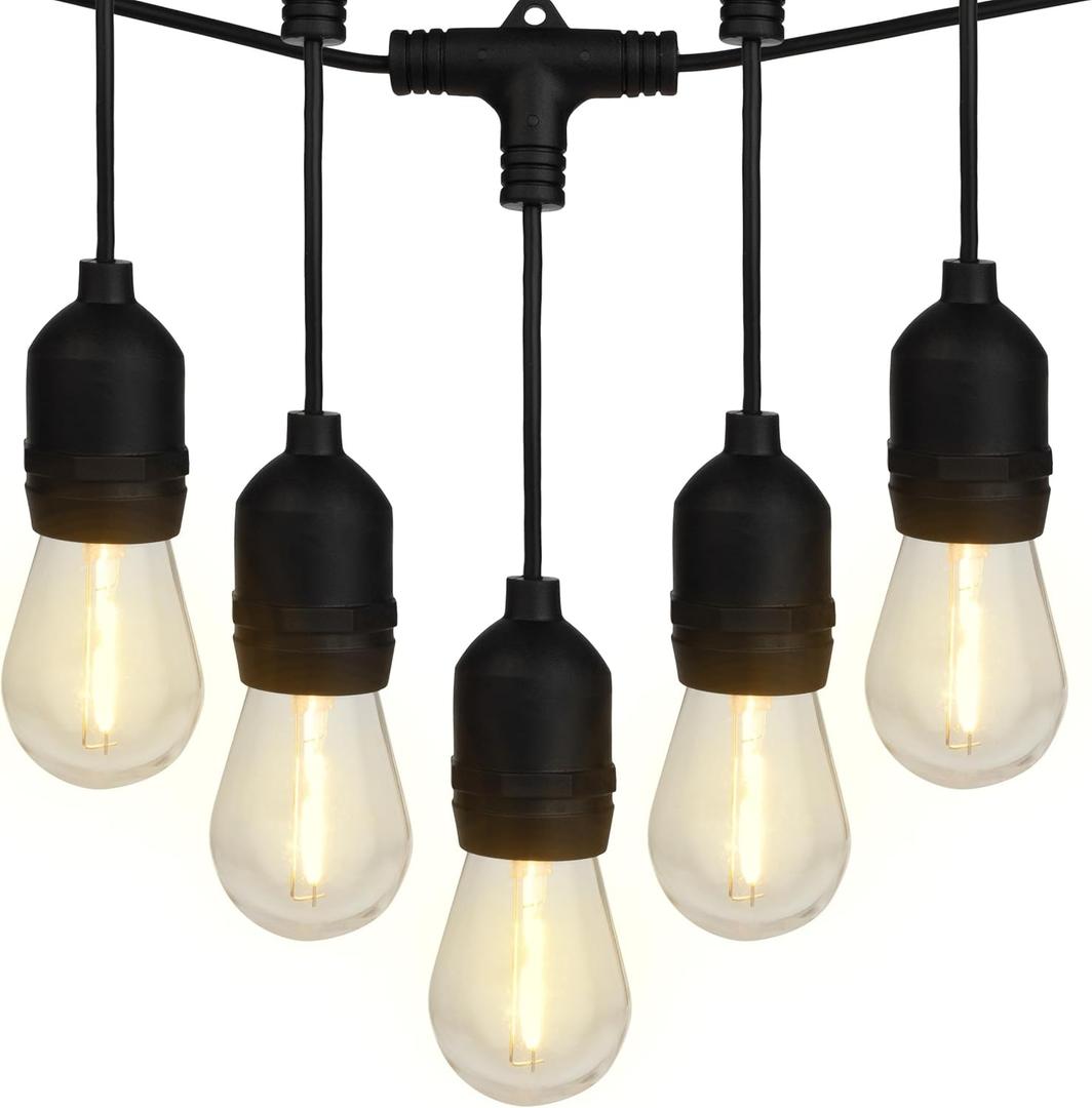 Outdoor String Lights - 40 Ft Patio Lights with 12 Vintage-Style LED Edison Bulbs and Hanging Sockets for Porch, Backyard, and Events by Pure Garden