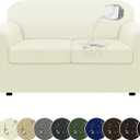 100% WaterproofLoveseat Cover 3-Piece Set Striped Loveseat Slipcovers for 2 Cushion Couch Sofa Covers with TPU Leakproof Bottom Stretch Couch Protector Pet Proof - Loveseat, Ivory