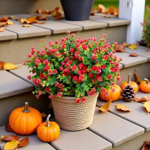 Artificial Flowers for Outdoors, 12 Bundles UV Resistant Realistic Faux Plants for Outside Porch Planter, Spring Summer Home Garden Decoration, Red