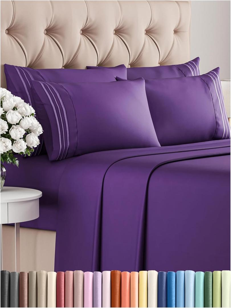 Queen 6 Piece Sheet Set - Comfy, Breathable & Cooling - Hotel Luxury Bedding for Women, Men, Kids & Teens - 1 Flat & 1 Fitted Sheet & 4 Pillowcases w/ Deep Pockets - Ultra-Soft & Wrinkle Free - Purple (37 - Purple)