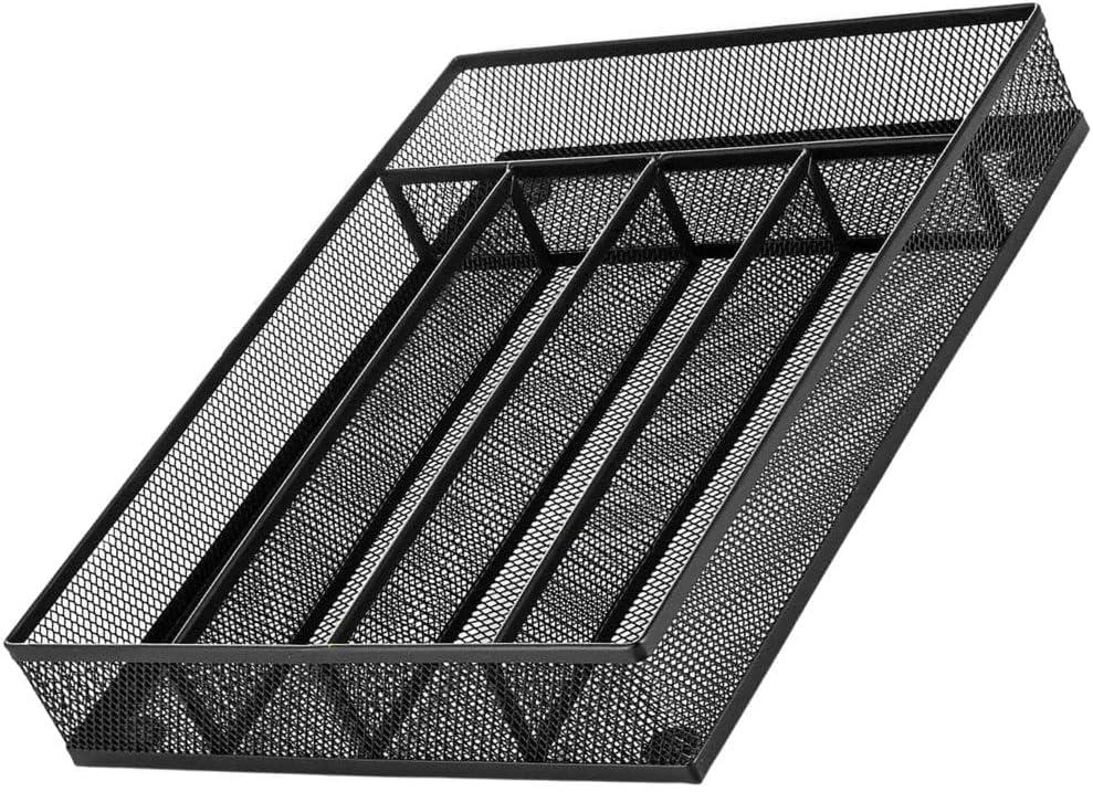 titivate Kitchen Cutlery Tray, Silverware Tray for Drawer with 5 Compartments Storage, Utensil Drawer Organizer Mesh Flatware Silverware Holder for Forks/Knives/Spoons (Black)