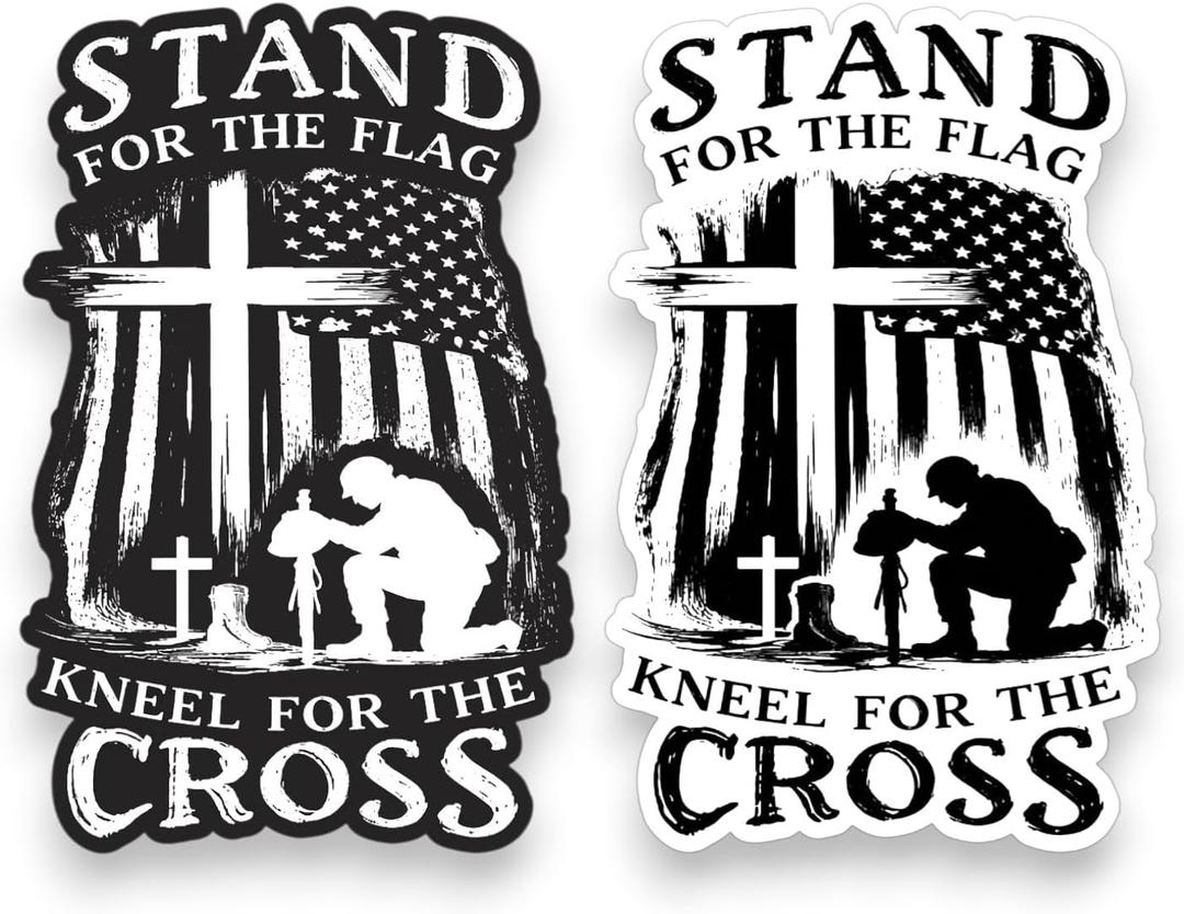 6 x (2PCS Black and White) Stand for The Flag Kneel for The Cross Sticker 5 inch, stickers for trucks, window stickers for trucks, religious car decals, Waterproof Vinyl Decals For Cars, Laptops, Tumblers