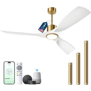 Ceiling Fans with Lights, Ceiling Fans with Lights and Remote Control, 52 inch Modern Smart White and Gold Ceiling Fan, Outdoor Ceiling Fans for Patios 3 Blade Bedroom FarmhouseWhite