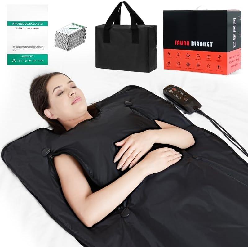 Infrared Sauna Blanket for Home: Portable Full Body Detox Wrap with Deep Heat Relaxation - Adjustable 86-176F Far Infrared Therapy 20-60 Min Timer Waterproof Foldable Design 71 x 31.5 Inch