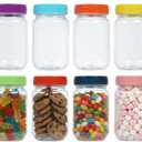 novelinks 16 oz Plastic Mason Jars with Colorful Lids, Leakproof 16oz Clear Plastic Jars with Lids, Reusable Storage Containers for Household Use (8 Pack)