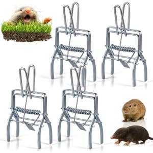 4 Pack Metal Mole & Gopher Trap Tactical Rat Vole Traps Outdoor,Reusable Heavy Duty Galvanized Steel Scissor Gopher Killer Gofer Traps Easy Set, Quick Capture Keep Moles Voles Out of Yard Lawn