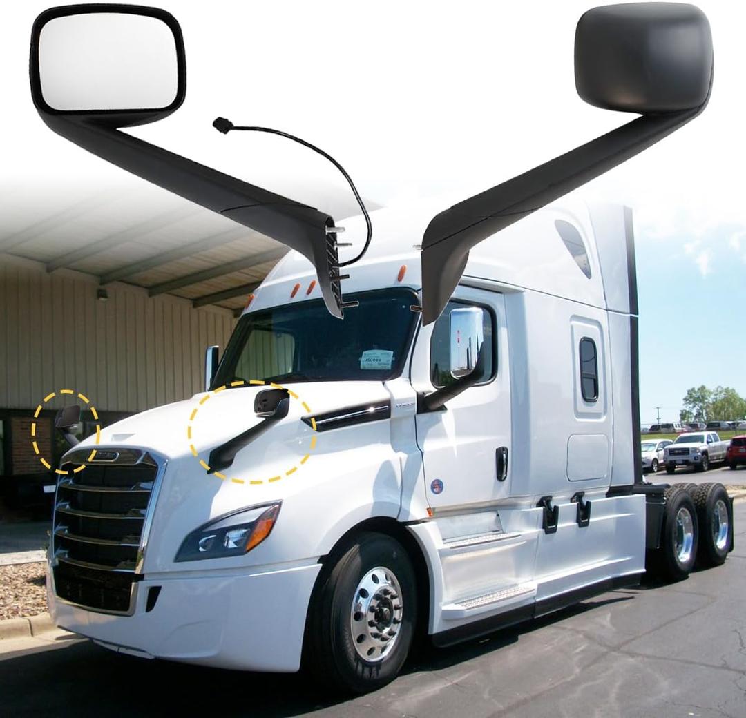 Hood Mirror for FREIGHTLINER CASCADIA, Heated Hood Mirror Assembly for FREIGHTLINER CASCADIA 2018+ (Painting (Black), Left)