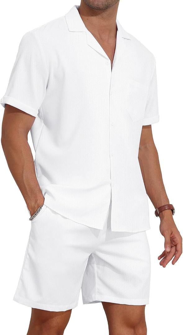 YTD Men's 2 Pieces Shirt Set Short Sleeve Button Down Casual Hippie Holiday Beach T-Shirts Shorts Outfits, XXL