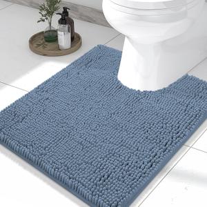 Smiry Luxury Chenille Toilet Rugs U-Shaped 24x20, Soft Absorbent Non-Slip Contour Bathroom Rugs for Toilet, Machine Washable Contoured Bath Mats, Grayish Blue