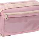 Large Pencil Pouch Big Pencil Case Big Capacity Aesthetic Pen Cosmetic Bag Pen Stationery Organizer Simple, College Office Home Travel Storage Bag (Pink)