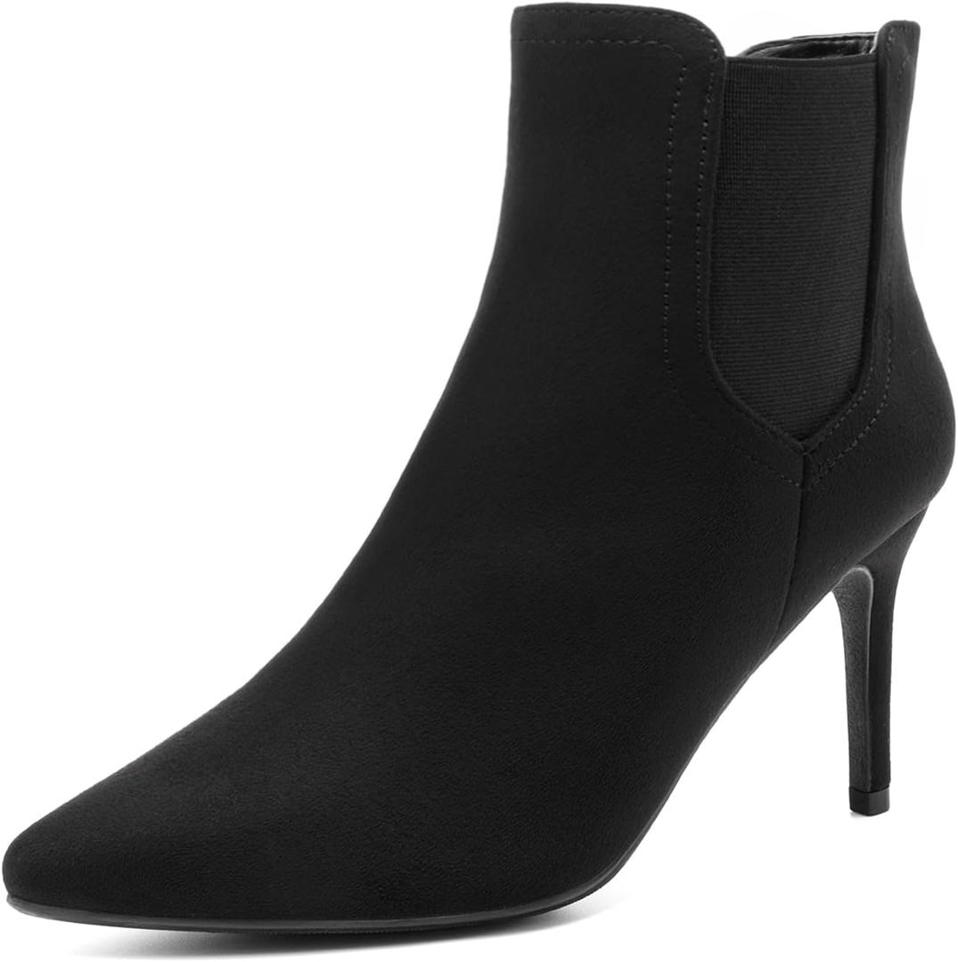 DREAM PAIRS Women's Pointed Toe Stiletto High Heel Ankle Booties (9.5, Kizzy-1 Black/Suede)