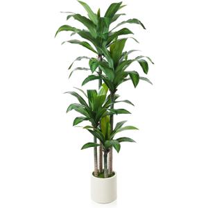 Artificial Dracaena Tree 6ft, Tall Fake Dracaena Plants with White Planter, Faux Dragon Tree Indoor Floor Plant for Home Decor Office Living Room Porch Housewarming, 1Pcs