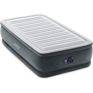 Intex Twin Size Air Mattress, 18in Height, Built-in Pump, Dura-Beam Deluxe Comfort-Plush - Portable Inflatable Blow-up Bed for Camping, Travel, Guests (Grey)
