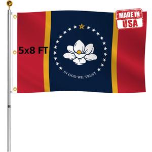 Double Sided New Mississippi Republic Sates Flag 5x8 FT Outdoor- UV Fade Resistant 3Ply Missippi MS Flags Canvas Header with 3 Brass Grommets Easy to Rising