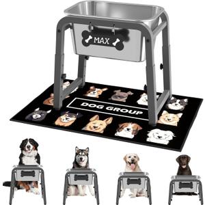 1.85 Gallon Elevated Dog Water Bowl, Height Adjustable (1117'') Raised Stainless Steel Bowl with Spill-Proof Mat & Sturdy Metal Stand, Tip-Proof, Easy to Clean, Indoor & Outdoor Use