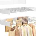 SONGMICS Wall Mounted Drying Rack, Clothes Drying Rack Foldable, 39.4 Inches Wide Laundry Clothes Airer with Wall Template, 6 Fold-Out Aluminum Alloy Bars, Indoor, Matte White ULLR810WE01