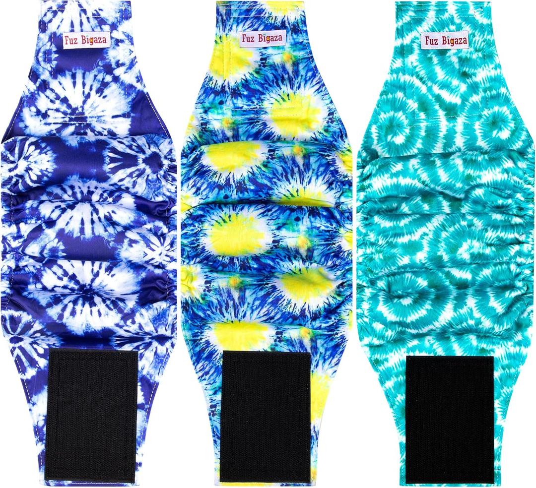 Male Dogs Diapers Belly Bands(3Pack), Washable Reusable Male Boy Doggy Wraps Panties for Doggie Puppy Pooping Potty Training Incontinence Marking Dog Diaper Black Large Tie Dye (Large (18"-20"))