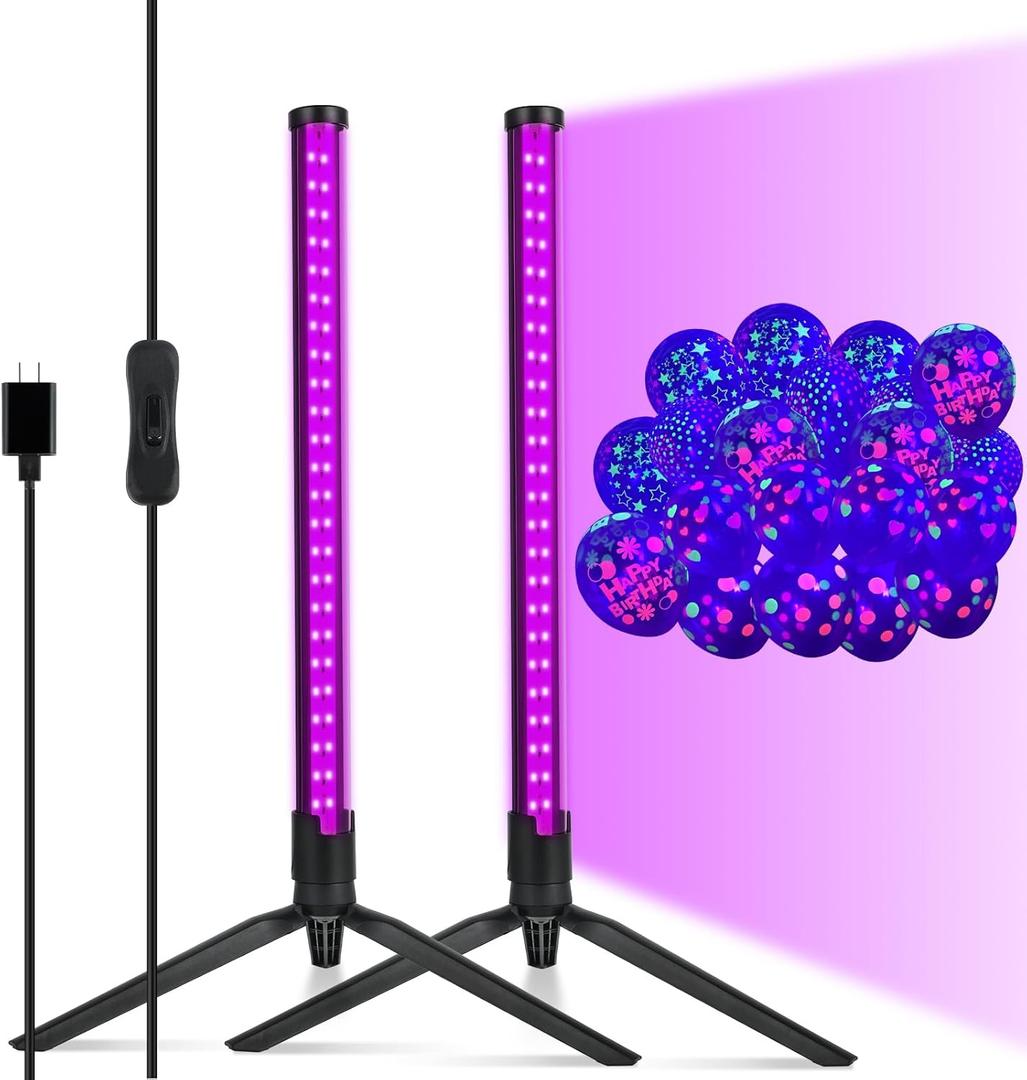 2 Pack Black Light Bar, 50 LEDs, 395nm Table Blacklight Fixture, UV Light Bar for RoomHandheld Black Lights with Plug for Glow Party, Halloween, Body Paint, Fluorescent Poster