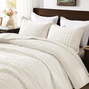 Andency California King Quilt Cream White, Velvet Lightweight Plush Plaid Bedspread, Soft Luxury Coverlet Quilted Bedding Set Bedspread (112x104 inch, 2 Matching Pillowcases), All Season (California King(112'x104'))