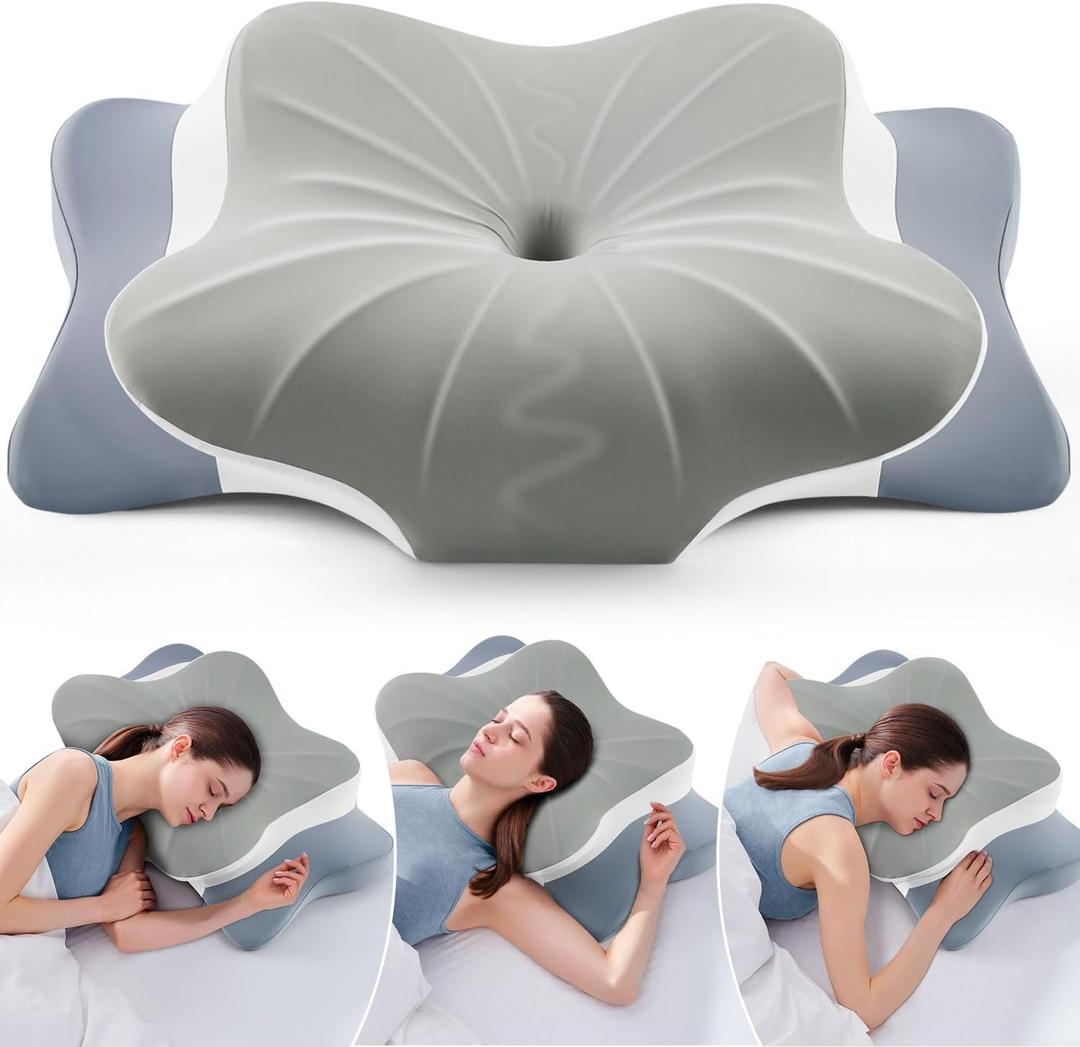 DONAMA Cervical Pillow for Neck and Shoulder Pain Relief, Cooling Contour Memory Foam Pillow, Dual-Height Ergonomic Neck Support Pillow for Side Back Stomach Sleepers with Removable Pillowcase (Queen Size, Grey New)