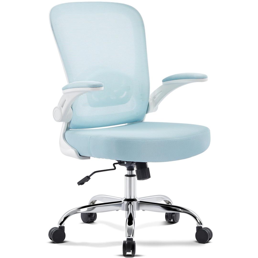 Morkprism Office Chair,Ergonomic Mesh Desk Chair with Adjustable Lumbar Support,Computer Chair with Flip-up Armrests, Rolling Executive Chairs, Home Office Chair, Blue, Sponge Seat