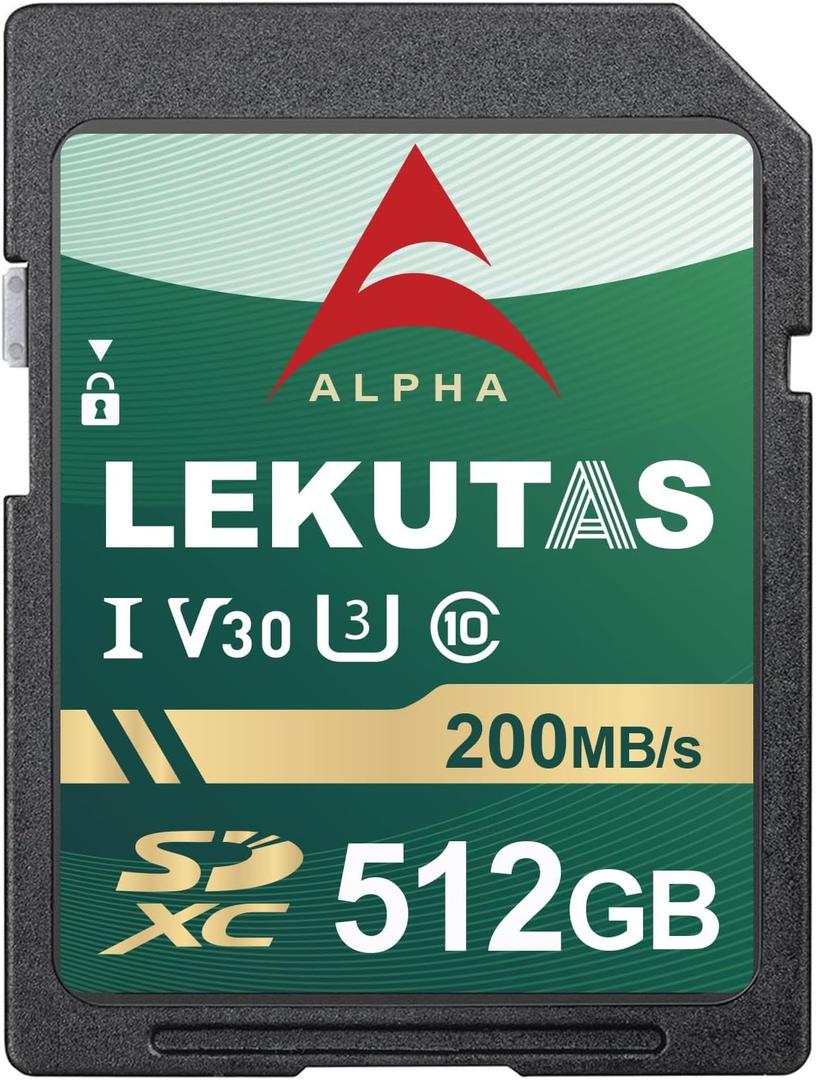 512GB SDXC UHS-I Memory Card - Up to 200MB/s Read Speed, C10, U3, V30, 4K UHD, Full-HD & 4K Video SD Card for Canon Nikon Sony Fujifilm DSLR Cameras or Mirrorless Cameras
