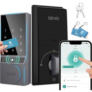 Devo G4 Smart Lock,Keyless Entry Door Lock,Bluetooth Smart Deadbolt, App Remote Control,Digital Touchsreen Keypad Lock, IP54 Waterproof Front & Back Electronic Dook Lock,Auto Locks(Gray)