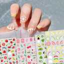 4 x 6 Sheets Fruit Nails Stickers Nails Art Stickers 3D Self Adhesive Colorful Fruit Nail Decals with Mixed Cherry Watermelon Strawberry Lemon Nail Design Nail Art Supplies for Women Nail Decorations