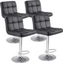 DUMOS Bar Stools Set of 4, 24 inch Counter Height Bar Stools, Upholstered Modern Kitchen Barstools with Metal Base, PU Leather Saddle Stools for Kitchen Island, Black (Dark Black)