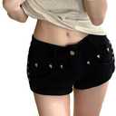 Y2k Summer Women Low Rise Denim Shorts Harajuku Jean Hot Pants Gothic Vintage Casual Streetwear (Black, M)