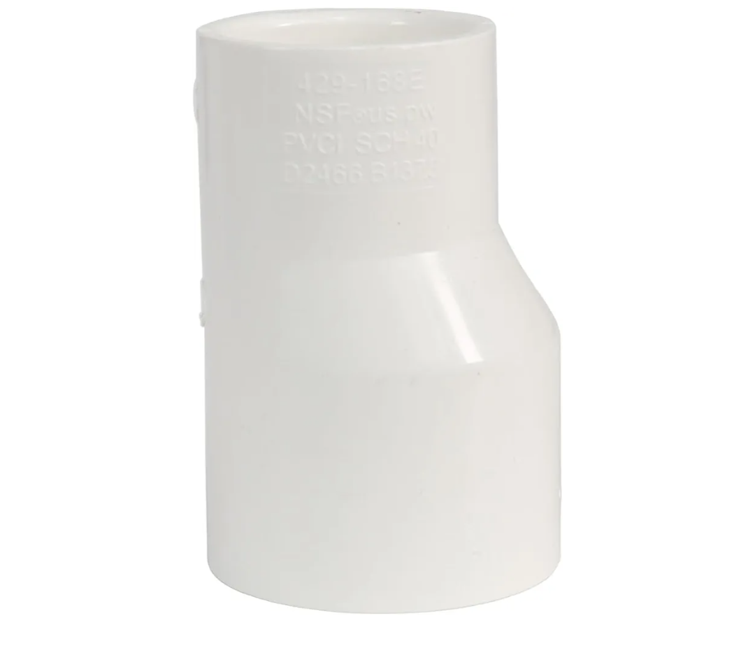 429 Series PVC Pipe Fitting - Eccentric Reducer Coupling - Schedule 40 (White) - 3×2" (SOC x SOC) / High-Flow Capacity/Plumbing (429-338E) (1 Pack