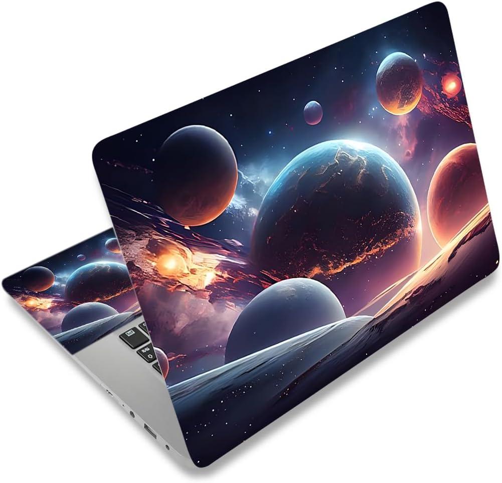 Laptop Decal Sticker Skin Cover, 12" 13.1" 13.3" 14" 15" 15.4" 15.6" Laptop Netbook Vinyl Art Skin Sticker Cover Notebook PC Protector (2 Wrist Pad Included), Removable Reusable, Cosmic Planets