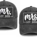 Mr and Mrs Gifts 2025, Embroidered Engagement Party Decorations Baseball Cap, Adjustable Couples Gifts Groom Bride Hat, Birthday Honeymoon Wedding Gifts Black (Black)