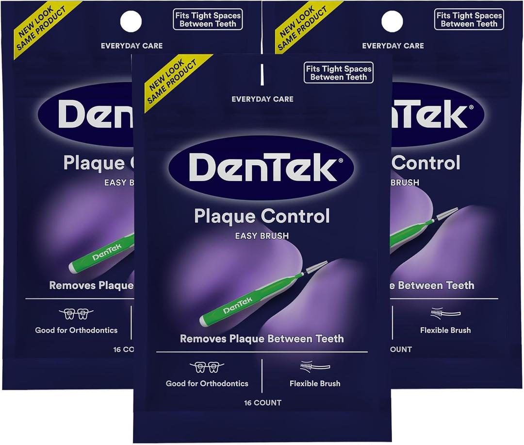 DenTek Easy Brush Plaque Control Interdental Cleaners, Tight, 16 Count, 3 Pack (White)