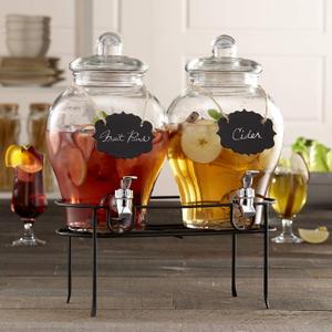 Style Setter Beverage Dispenser w/Stand (Set of 2), 1.5 Gallon Large Countertop Glass Drink Dispenser w/Spigot, Party Drink Dispenser for Sweet Tea Lemonade Punch Water, Juice Dispensers for Parties