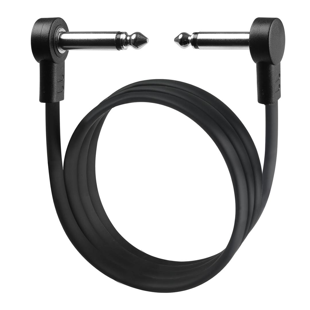 3FT Guitar Patch Cables, 1/4" TS Right Angle Effect Pedal Flat Cables (Black)
