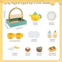 Wooden Tea Party Set for Little Girls,Kids Tea Set with Cookies & Cake Stand, Play Kitchen Accessories Wooden Pretend Play Food Toys for Girl Boy Birthday Gift