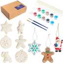 Bright Creations 26-Piece DIY Paint Your Own Ceramics for Kids and Adults - Gingerbread Man, Snowflake, Santas - Ready-to-Decorate Hanging Ornaments with Brush and Paint Set, 2.3 x 4 in