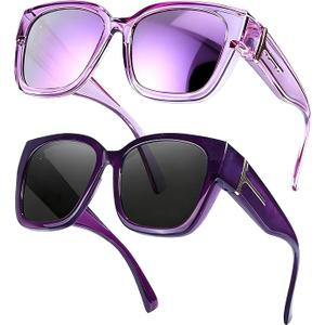LVIOE 2 Pack Polarized Fit Over Sunglasses for Women Men Oversized Square Over Glasses Sunglasses with UV Protection LS7511