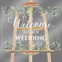 Welcome Wedding Sign - 24 x 18 Inch Acrylic Greenery Eucalyptus Sign for Wedding Reception, Ceremony, Lawn, Indoor