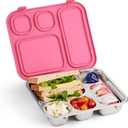Elk and Friends Kids Stainless Steel Bento Box with Silicone Lid | Leak-proof | Toddler Lunch Container | 4 Compartments | Dishwasher Safe (Pink)
