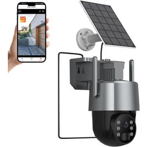 2K 3MP Tuya Solar Security Camera, Wireless Outdoor WiFi Camera w/ 360° PTZ, IP65, Battery Powered Surveillance Home Cam w/ Color Night Vision, PIR Sensor, 2-Way Audio, SD/Cloud Storage, App Alerts