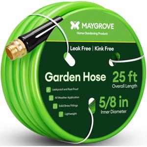 25 ft Garden Hose, 5/8 in ID, Heavy-Duty, Leakproof, Kink-Resistant Water Hose with Swivel Brass Fittings, 600 PSI Burst Rating, Ideal for Car Wash & Lawn Watering