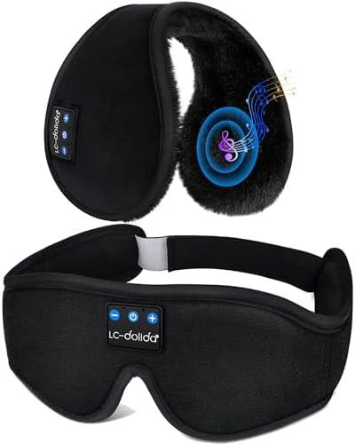 LC-dolida Bluetooth Earmuffs Fluffy with Music HD Speakers Calling for Outdoor Winter Running Cycling Camping, Ice Fishing Skating, Walking Dog and Sleep Headphones