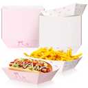 Baderke 100 Pcs Pink Bow Paper Food Trays Boats 2lb Disposable Plates for Coquette Birthday Party Girls Women Events Themed Party Supplies Wedding Baby Shower Carnivals Dinners Cookouts