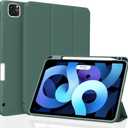 Case for iPad Pro 11 inch (M4 2024) 5th Generation, Smart Auto Sleep/Wake Slim Cover (Model: A2836/A2837/A3006), Soft TPU Back Case with Pencil Holder for iPad Pro 11" 2024, Dark Green