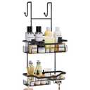 HapiRm Hanging Shower Caddy Over the Door with Soap Holder, No Drilling Adhesive Shower Organizer with 11 Hooks, Rustproof & Waterproof 304 Stainless Steel Bathroom Shelves - Black